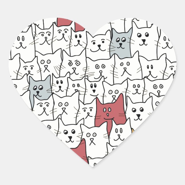 Sticker Cœur Beaucoup de chats drôles (Devant)