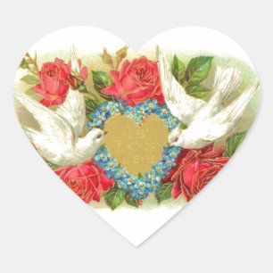 Sticker Cœur Beaux colombes et roses vintages de Valentine