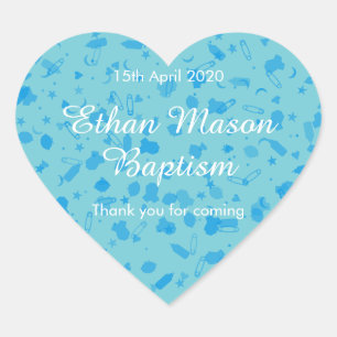 Sticker Cœur Bébé Bleu Confetti Baptême Fêter