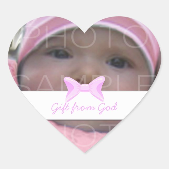 Sticker Cœur Bébé fille Cadeau photo de Dieu Arc rose (Devant)