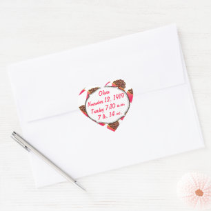 Sticker Cœur Bébé rose mignonne Fille Naissance Statistiques Cu