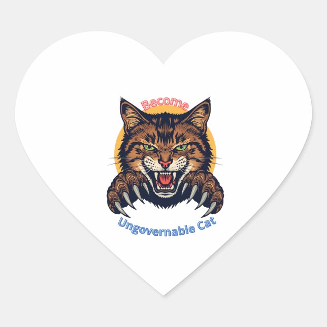 Sticker Cœur Become Ungovernable Cat (Devant)