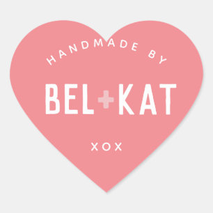 Sticker Cœur BEL + KAT HEART logo moderne corail