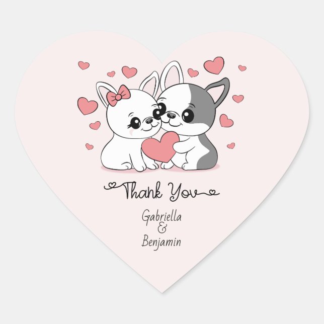 Sticker Cœur Belle caricature Bulldog Merci de la Saint Valenti (Devant)