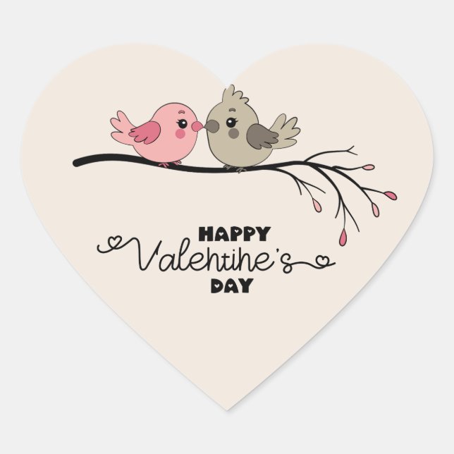 Sticker Cœur Belle Cartoon Lovebirds sur la branche Saint-Valen (Devant)