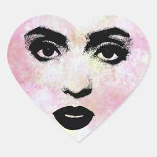 Sticker Cœur Belle Femme Yeux lèvres Maquillage coeur rose visa
