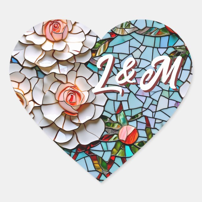 Sticker Cœur Belle mosaïque Vitrail et carrelage (Devant)