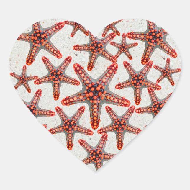 Sticker Cœur Belle Vie marine Rouge Starfish Vibrant Sable Océa (Devant)