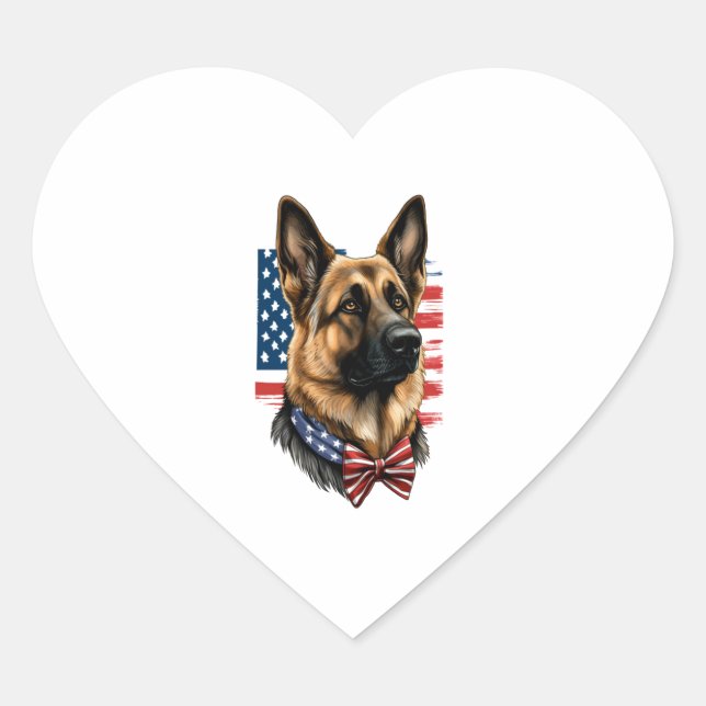 Sticker Cœur Berger allemand avec drapeau américain (Devant)