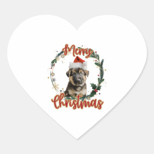 Sticker Cœur Berger allemand de Noël à Santa Hat