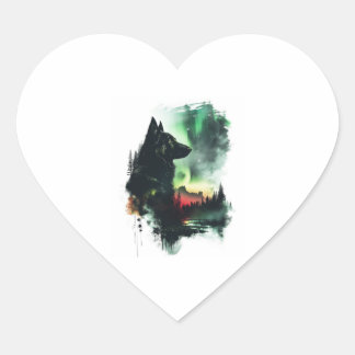Sticker Cœur Bergers Allemands Sous Lumière Du Nord