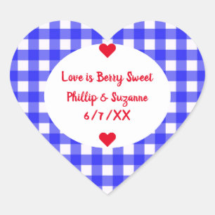Sticker Cœur Berry Blue En vichy mariage Favor Jelly Jar Étique