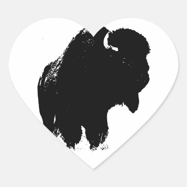 Sticker Cœur Bison de bison noir et blanc Pop Art (Devant)