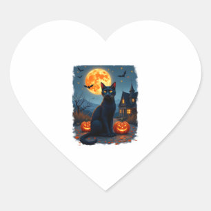 Sticker Cœur Black Cat Starry Nuit Van Gogh Citrouilles Bats Ha