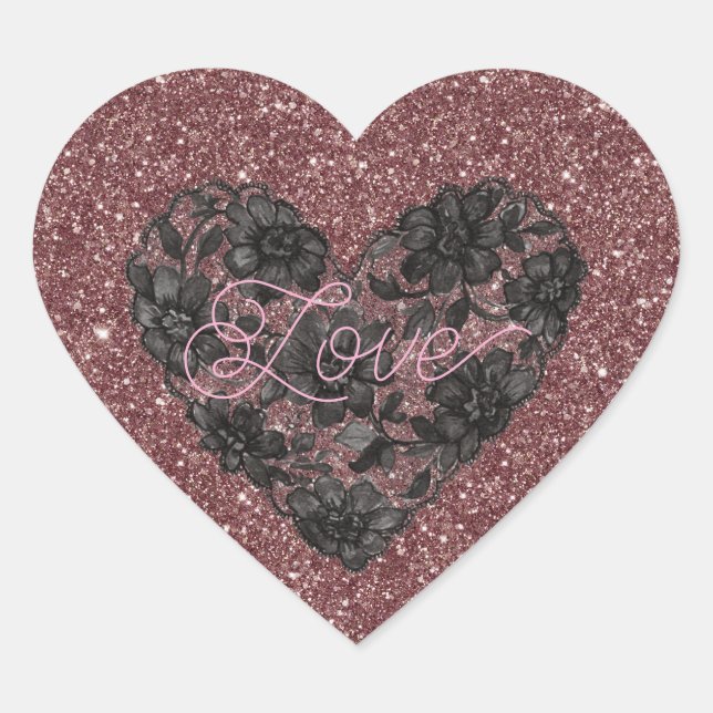 Sticker Cœur Black Faux Lace Heart Floral (Devant)