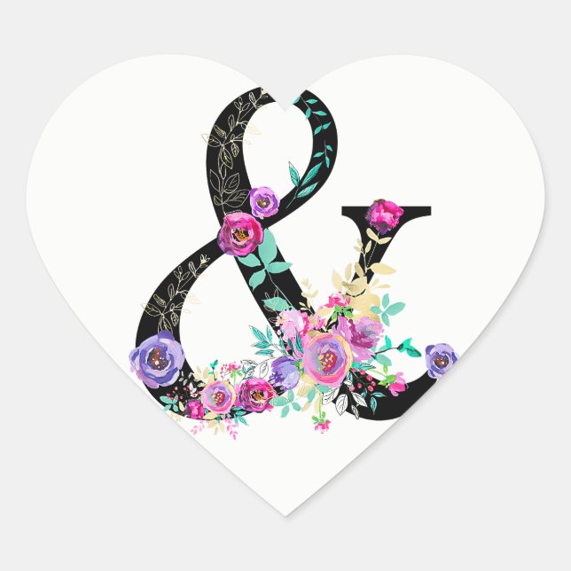 Sticker Cœur Black Floral Moderne Ampersand Chic Printemps Mari (Devant)