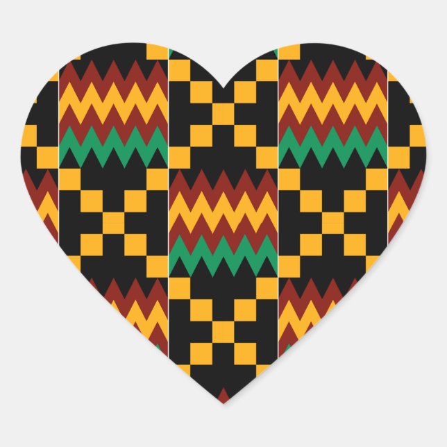 Sticker Cœur Black, Green, Red, et Yellow Kente Cloth (Devant)
