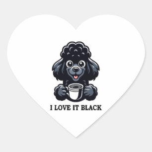 Sticker Cœur Black Poodle aime le café noir