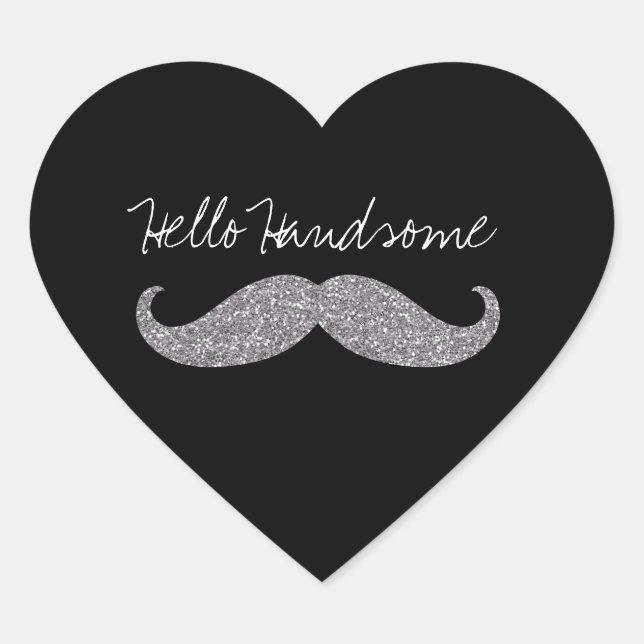 Sticker Cœur Black Silver Glitz Moustache Bonjour (Devant)