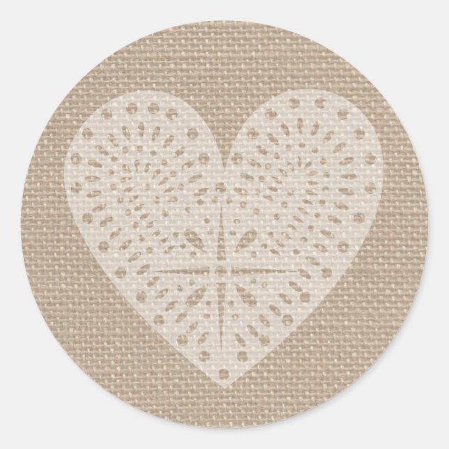 Sticker Coeur Blanc Inspiré Burlap (Devant)