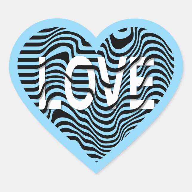 Sticker Cœur Bleu AMOUR noir blanc rayé coeur moderne (Devant)