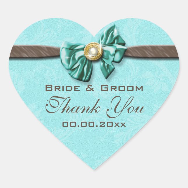 Sticker Cœur Bleu aqua brun gem arc floral (Devant)