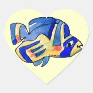 Sticker Cœur Bleu Cartoon Papillon Poisson