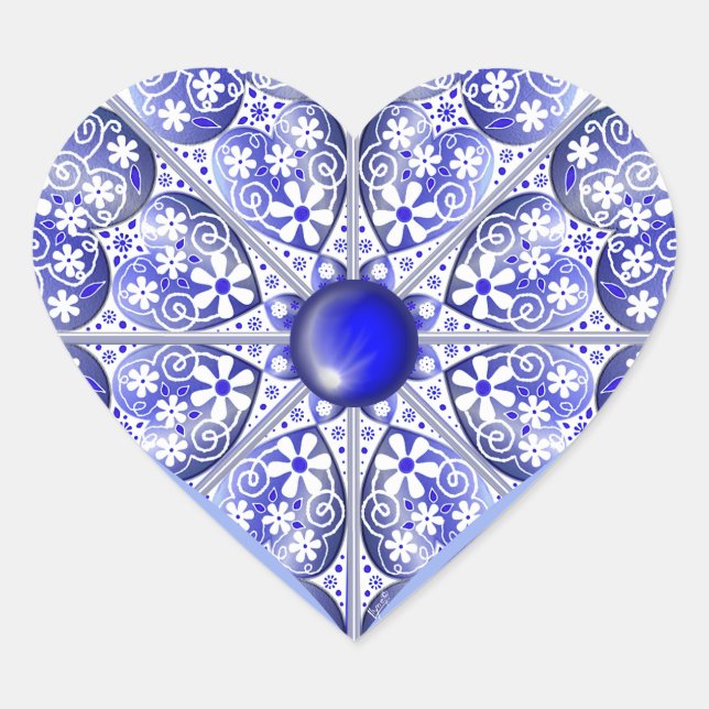 Sticker Cœur Bleu de dentelle en céramique de Grèce (Devant)