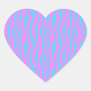Sticker Cœur Bleu et rose zèbre