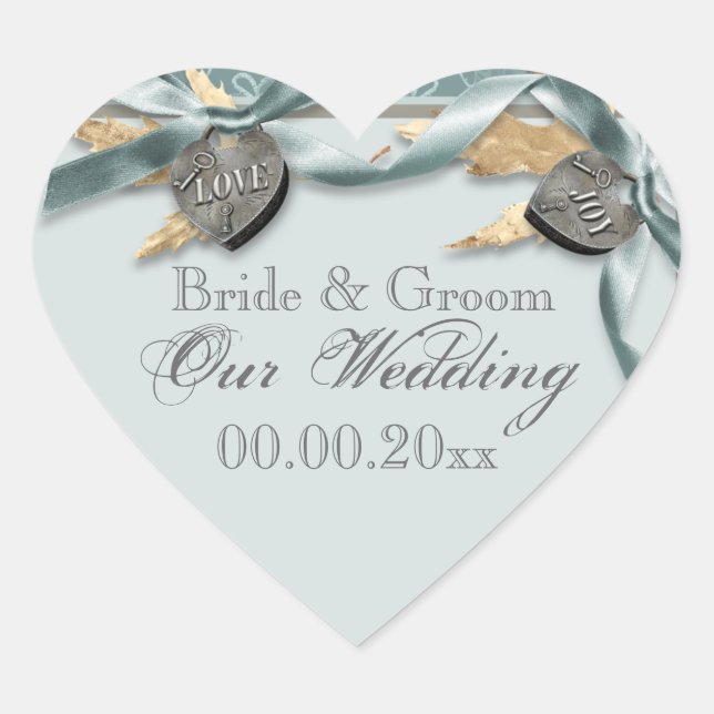 Sticker Cœur Bleu gris mariage du coeur de pays (Devant)