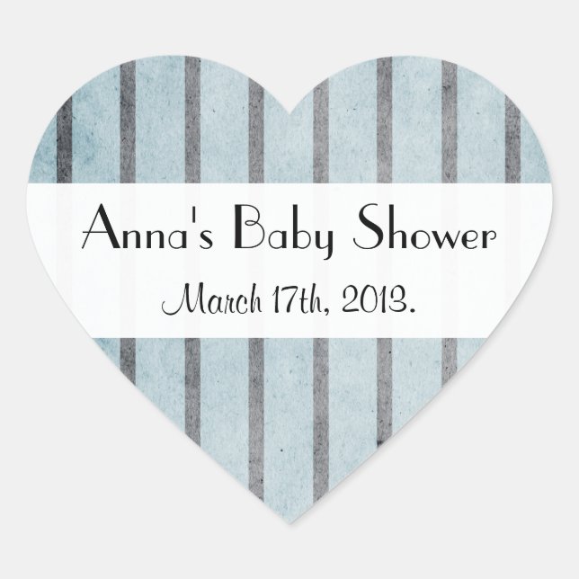 Sticker Cœur Bleu, Motif rayé, Baby shower (Devant)
