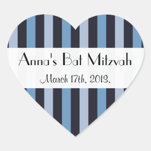 Sticker Cœur Bleu, Motif rayé, Lignes, Bat mitzvah