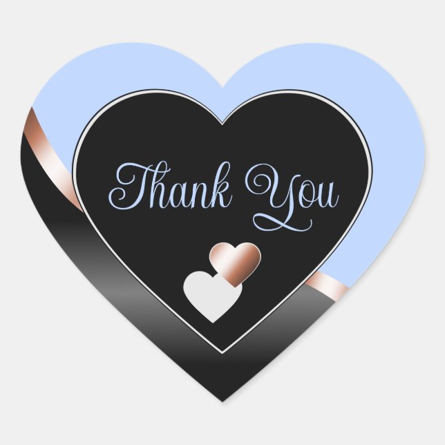 Sticker Cœur Bleu noir Rose Wavy Or avec Merci Coeur (Devant)