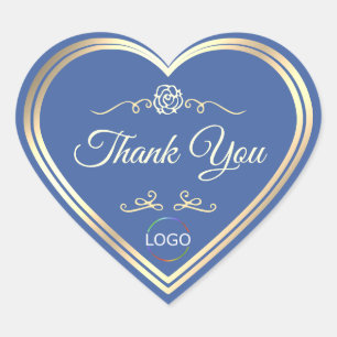 Sticker Cœur Bleu Océan avec Cadre et Logo Dorés Joli Merci
