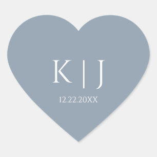 Sticker Cœur Bleu Poussiéreux Monogramme Initial Minimal Tendan