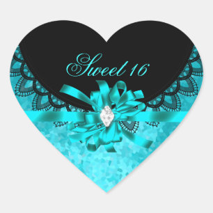 Sticker Cœur Bleu sarcelle Sweet Sixteen Sweet 16 noir dentelle