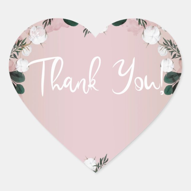 Sticker Cœur Bleu Taupe Coton Floral Verdure Mariage rustique (Devant)