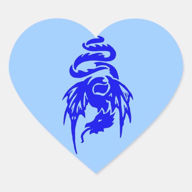 Sticker Cœur Bleu Tribal Dragon Imaginaire Mythologie tatouage (Devant)