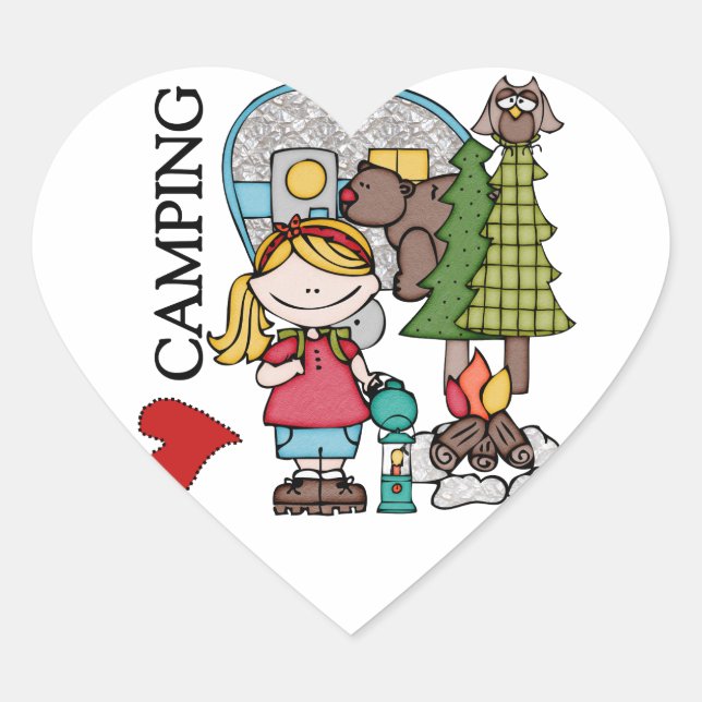 Sticker Cœur Blond Hair Girl I Love Camping (Devant)
