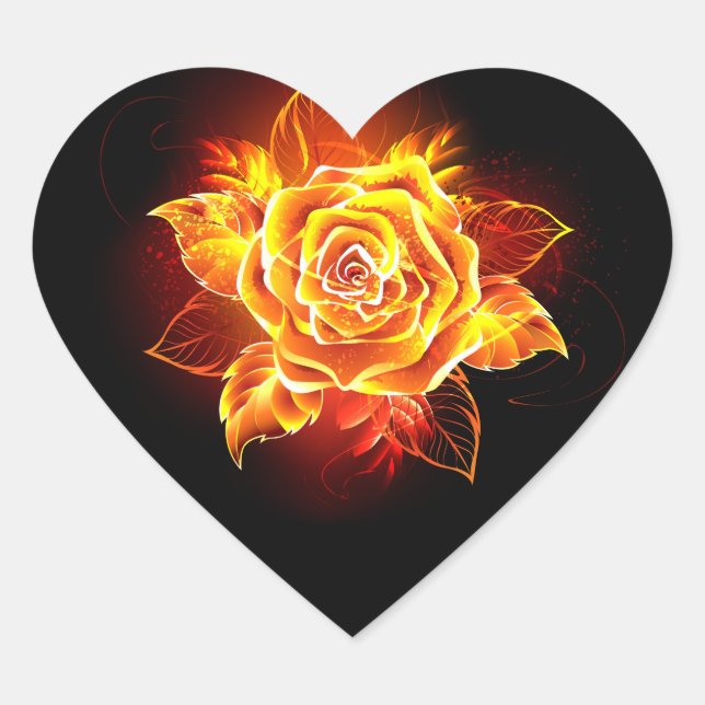 Sticker Cœur Blooming Fire Rose (Devant)