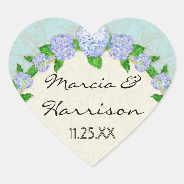Sticker Cœur Blue Hydrangea dentelle Floral Formal Élégant Mari (Devant)