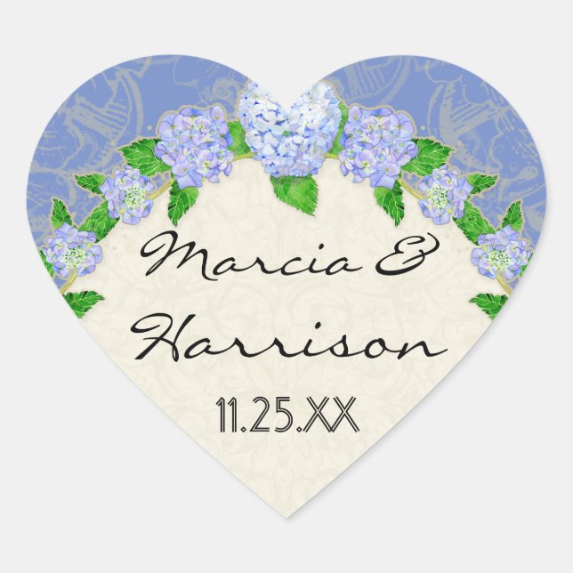 Sticker Cœur Blue Hydrangea dentelle Floral Formal Élégant Mari (Devant)