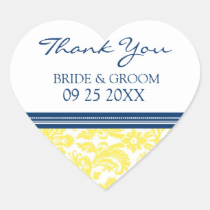 Sticker Cœur Blue Lemon Damask Merci Wedding Favor Tags