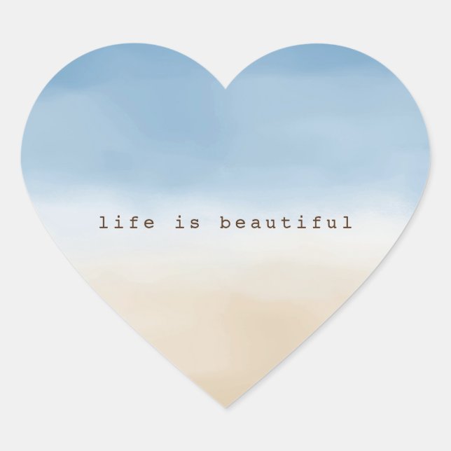 Sticker Cœur Blue Sky Beige Sand Ombre Aquarelle personnalisée (Devant)