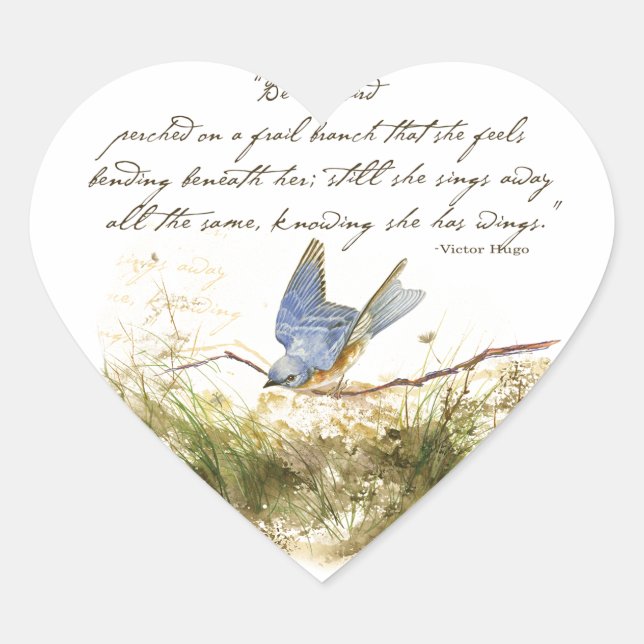 Sticker Cœur Bluebird on Branch Inspiration poem Aquarelle (Devant)