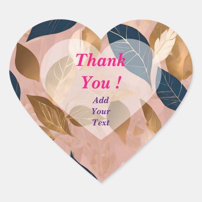 Sticker Cœur Blush Rose or Boho Feuilles Collection populaire (Devant)