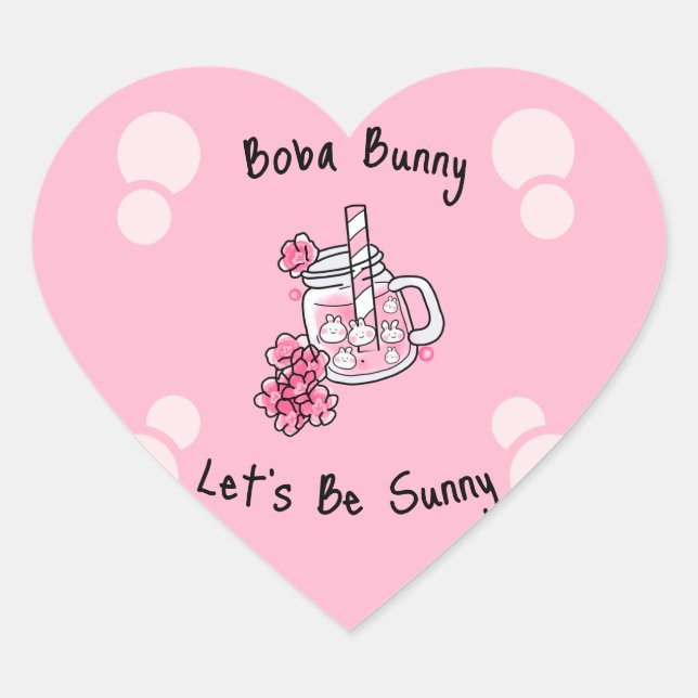Sticker Cœur Boba Bunny Soyons Sunny Kawaii Rose (Devant)