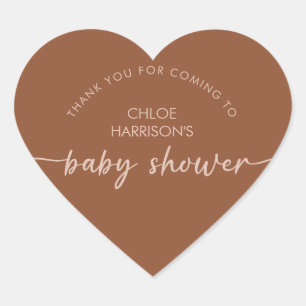 Sticker Cœur Boho Brown Terracotta Baby shower Script beige