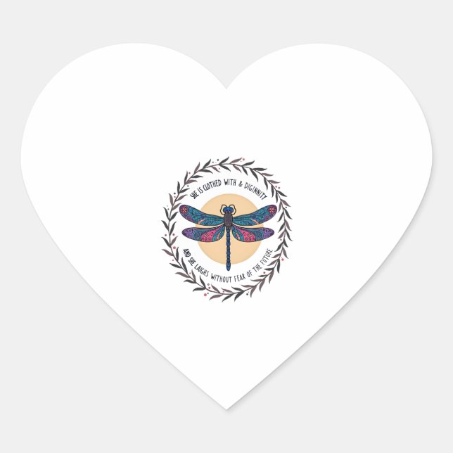 Sticker Cœur Boho Floral Dragonfly Elle Est Vêtue De Force (Devant)