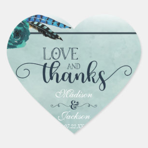 Sticker Cœur Boho Navy Blue & Aqua Mariage Love & Thanks Favori